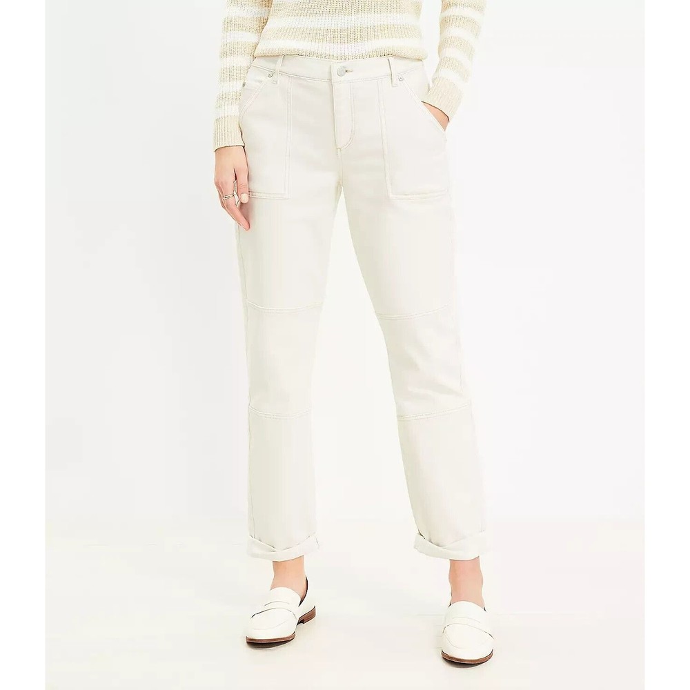 NWT LOFT Cream Mid Rise 90s Girlfriend Jeans Patch Pockets sz 29/8